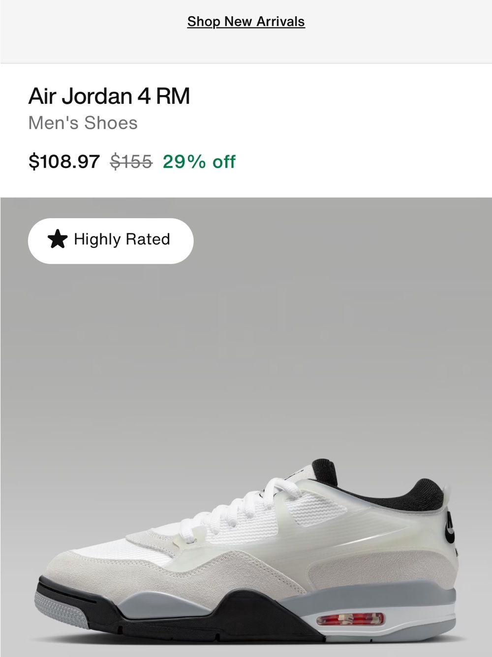 Jordan Air Jordan 4 RM White/Black Men's Sneakers